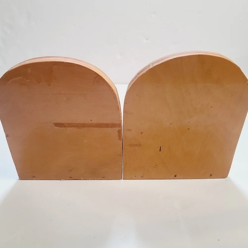 Vintage Hand Painted Eagle Americana Wood Bookends
